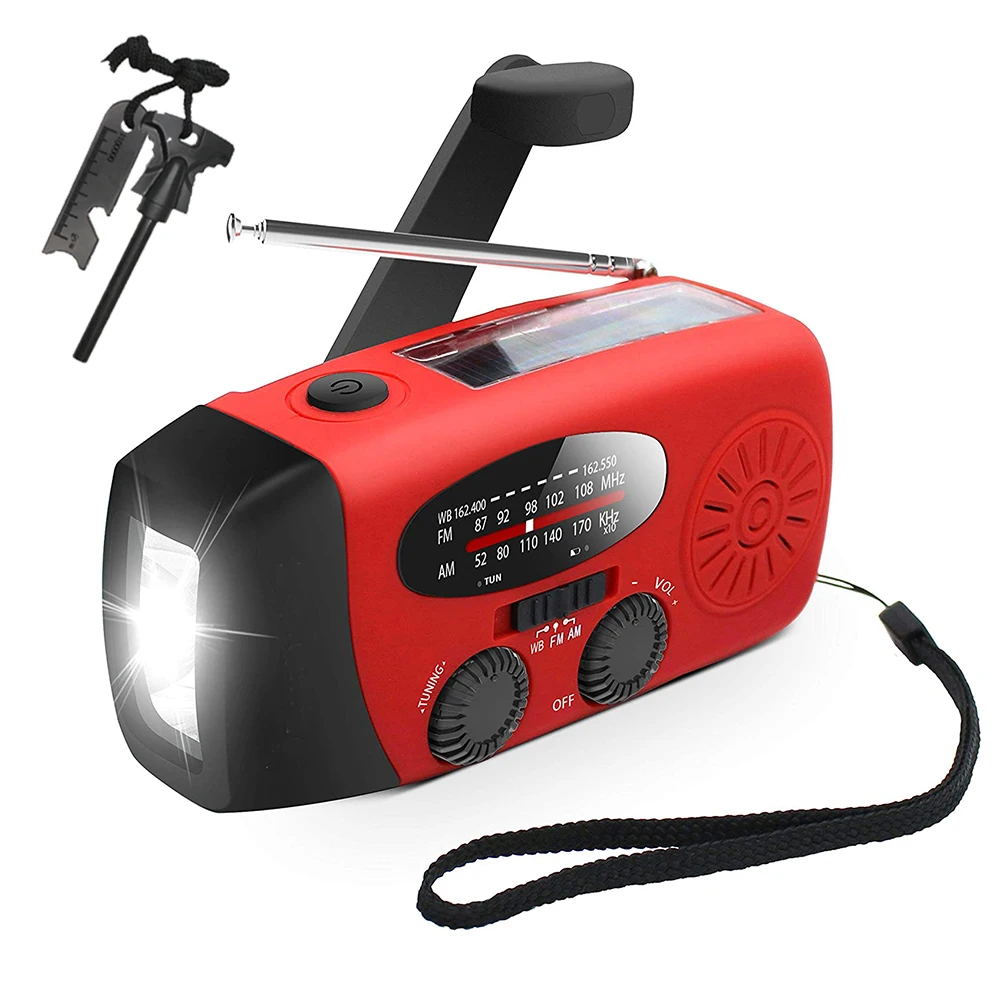 Портативный солнечный ручной обмотки заряда солнечный фонарик рукоятка банк питания радио с фонариком