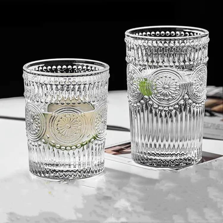 300ml 350ml Embossed Glass Cup Beer Cup Whisky Vodka Glass Wine Glasses Vintage Shot Glass Colored Wine Glasses Wholesale