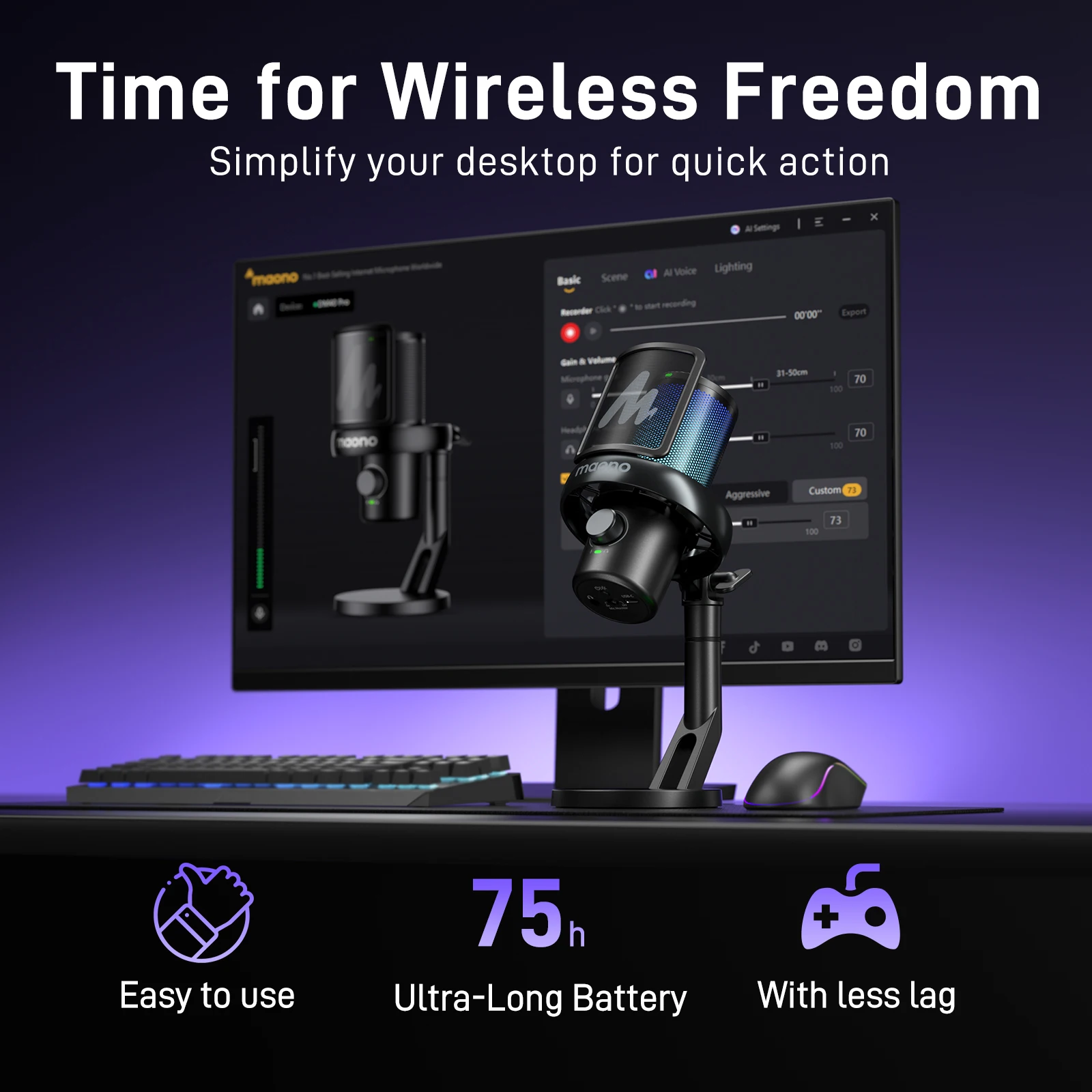 Maono DM40 Pro ワイヤレスゲーミングマイク USB AI音声変換