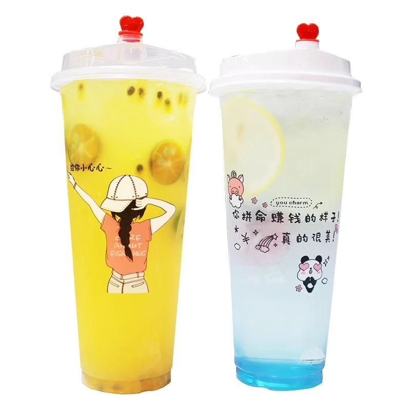 24oz Custom Disposable PP Injection Cups Transparent Frosted Boba Milk Tea Cup with Lid for Drink and Food 90mm Diameter