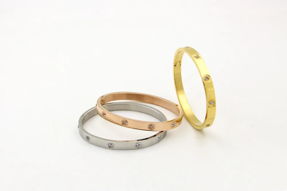 Luxury on Slim Thin Button Gold Plated Metal 50mm 15cm Women with Screwdriver Stainless Steel love Bangle Bracelet Screw