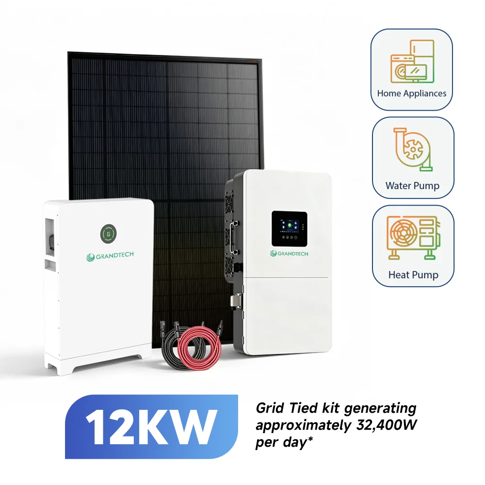 Sistema fotovoltaico off-grid Grandtech da 5 kW, 8 kW, 10 kW, 12 kW e 30 kW, pacchetti completi per sistemi energetici solari