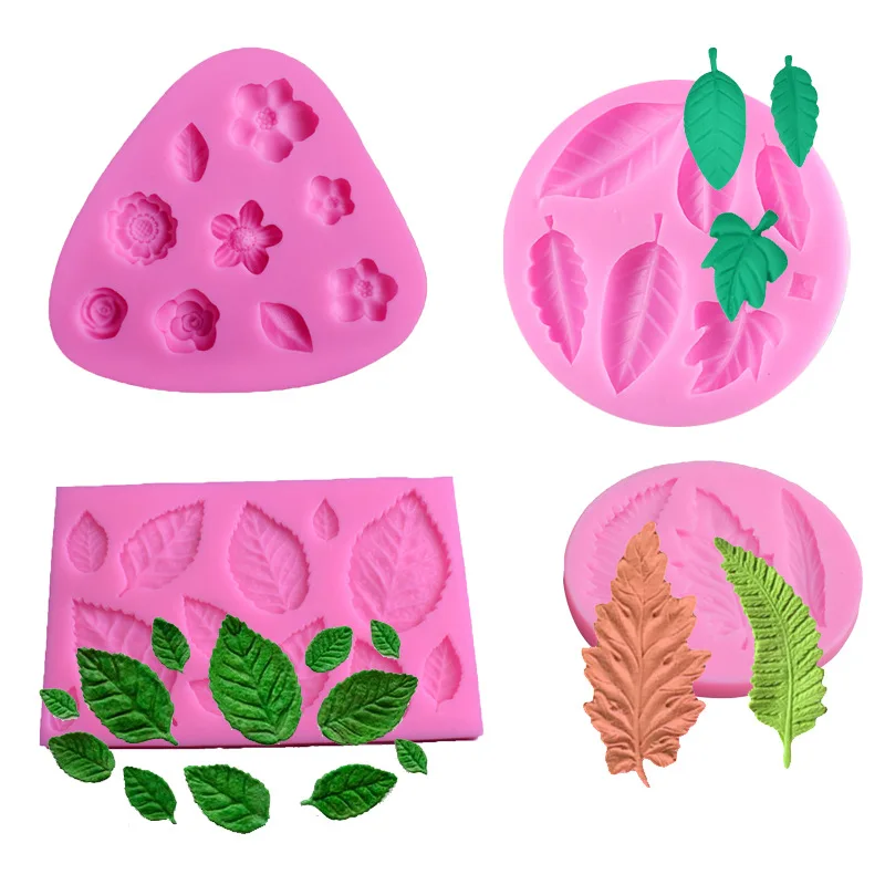 Amazozon Cake Decoration Molds, Leaves, Rose Flower Silicone Mold for Polymer Clay Wax Melt Fondant Candy Chocolate