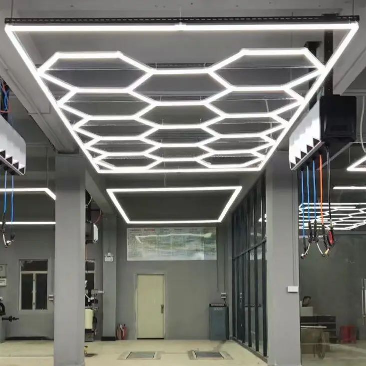 Custom Diy Ceiling Mounted Hexagonal Detailing Honeycomb Led Garage Lights for Workshop