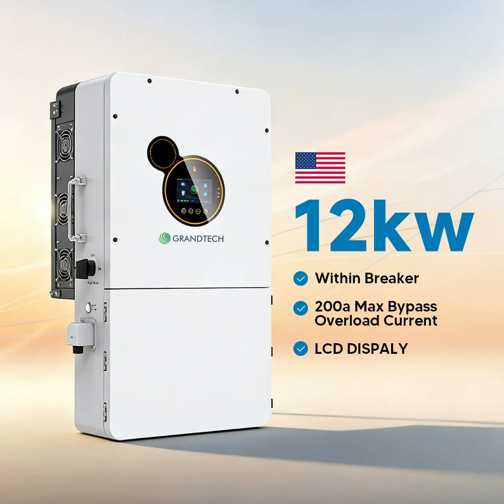 Inverter a fase divisa ad alta frequenza da 12 kW Grandtech, disponibile presso il magazzino statunitense; inverter ibrido 48 V / 120 V / 240 V, compatibile con frequenze di rete 50 Hz / 60 Hz, dotato di connettività Wi-Fi per impianti fotovoltaici