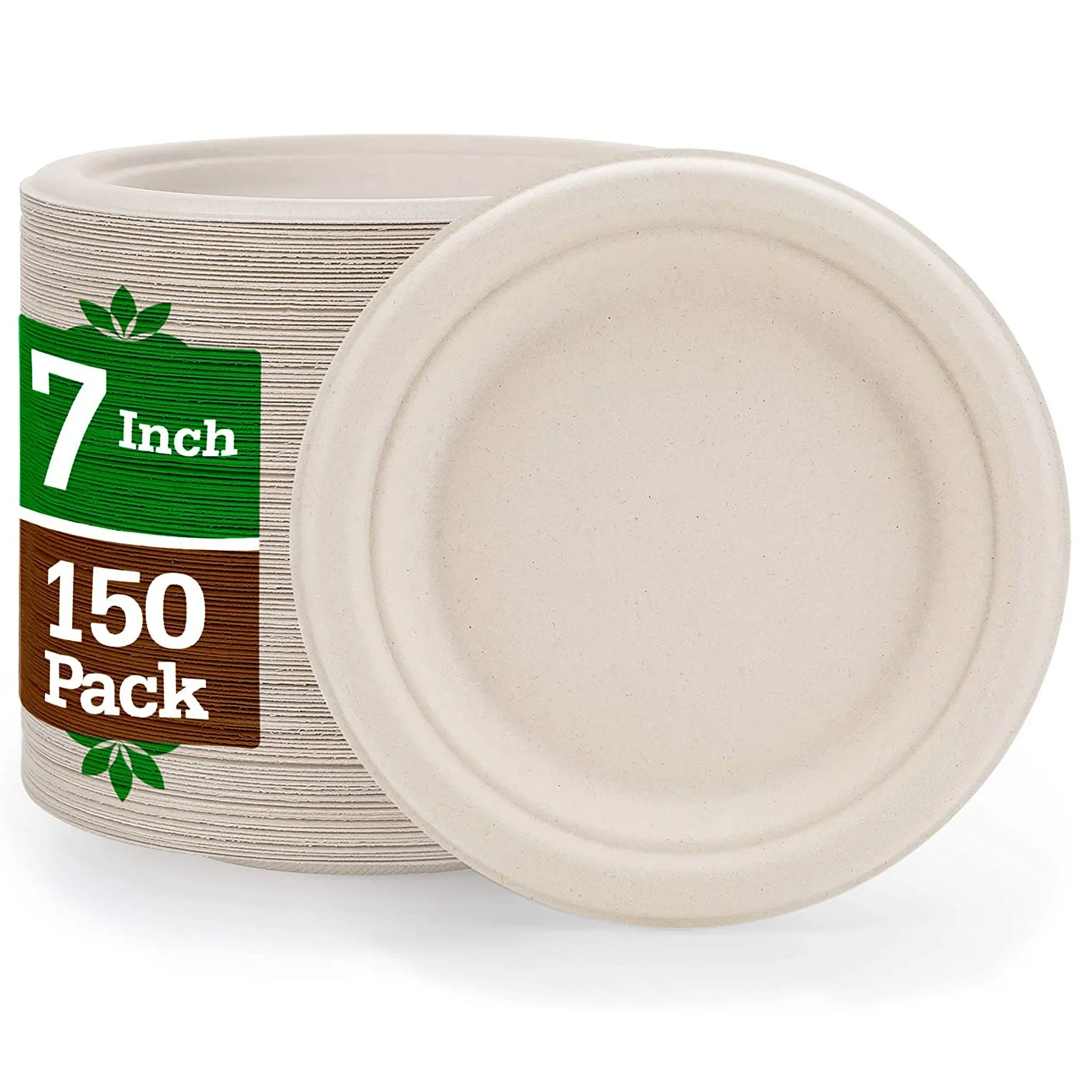 100% Compostable 7 Inch Paper Plates [125-Pack] Heavy-Duty Plate, Natural  Disposable Bagasse Plate, Eco-Friendly Made of Sugarcane Fibers-Natural