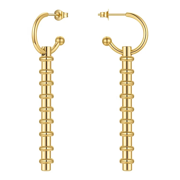 Latest High Quality 18K Gold Plated Stainless Steel Jewelry C Shape Long Charms Pendant  Accessories Earrings E211309