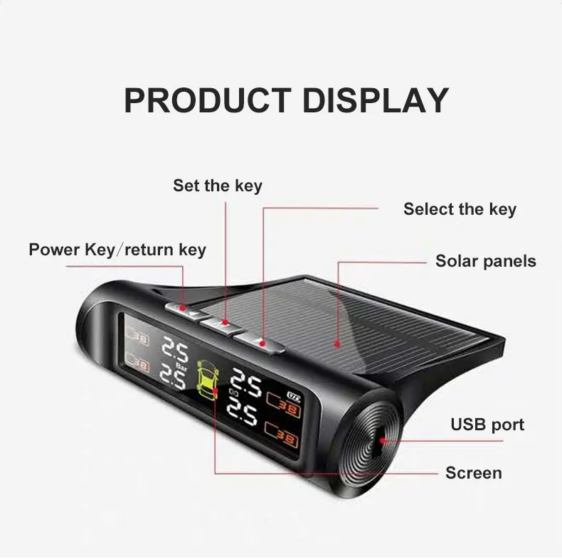 Smart Solar TPMS Car Tire Pressure Alarm Monitor System 4 Wheel External Tyre Sensor Temperature Alert