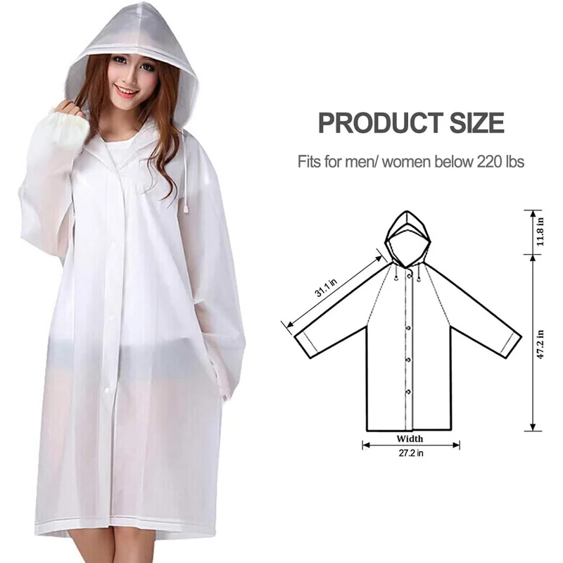 High Quality EVA Reusable Raincoat Emergency Rain Gear Jacket PEVA Adults Kids Rain Poncho with Hood