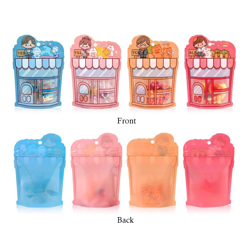Custom Shaped Holographic Mylar Bag Die Cut UV Plastic Packaging Bag Zipper Lock With Window Biodegradable Food Packaging Bag details