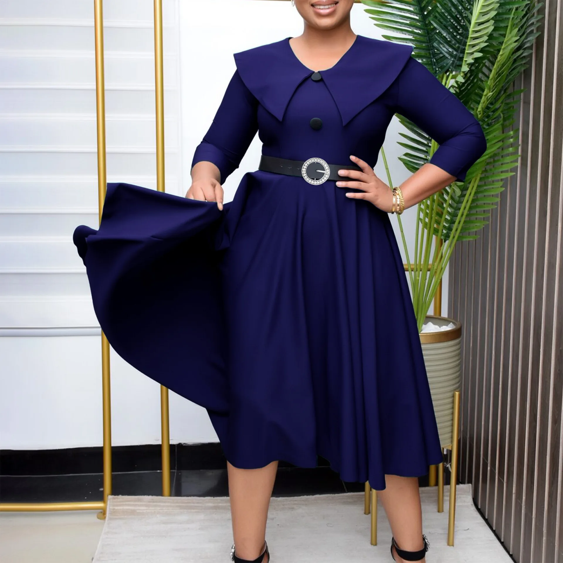 navy blue church dress for women Sara Flared Short Dress in Midnight Blue main image 1