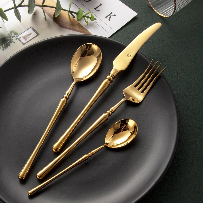 餐具套装黄金玫瑰金餐具茶匙黄金个性勺叉餐具批发
