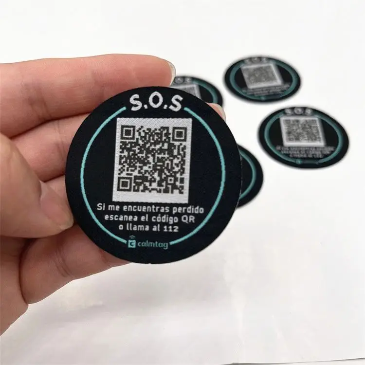 Custom Washable RFID Laundry Tag NFC Woven Fabric Tag With Variable QR Code
