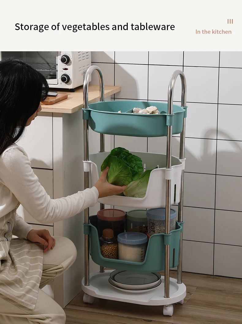 Ready to ShipFast Dispatch Movable Multi Functional Stainless Steel Plastic Kitchen Cabinet Storage Rack Organizer For Vegetable