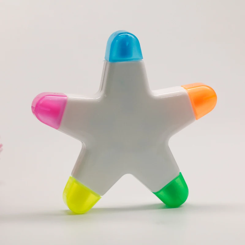 Пользовательский логотип 5 в 1 Пентаграмма форма Хайлайтер для рекламы подарок флуоресцентные чернила цветной с индивидуальным