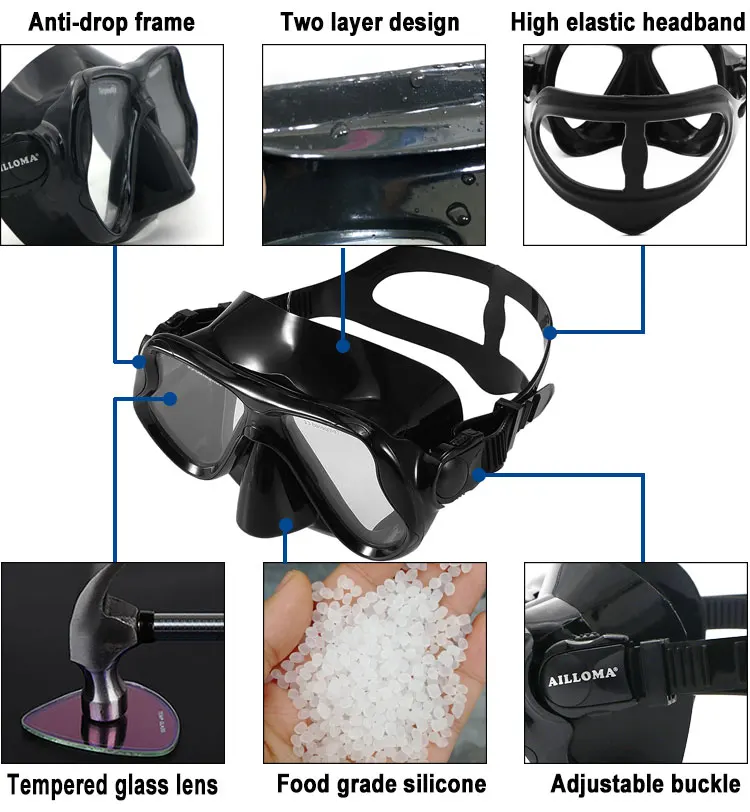 Professional Tempered Glass Watersport Scuba Diving Mask Goggles Set ...