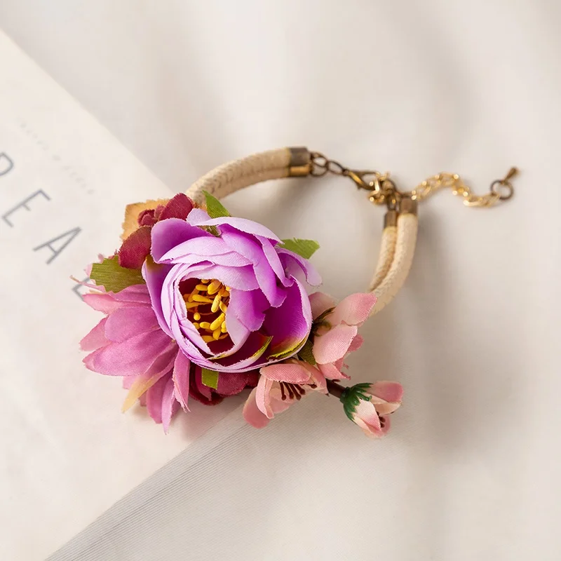 Сделанная вручную искусственная ткань с цветочным узором; Свадебные корсаж на запястье браслет с цветком для свадьбы