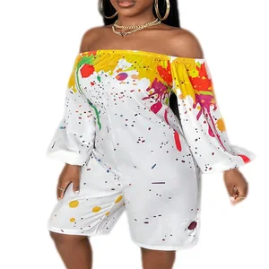Custom Off Shoulders Jumpsuits for Women Lantern Sleeves Printing Casual Loose Jumpsuits Rompers