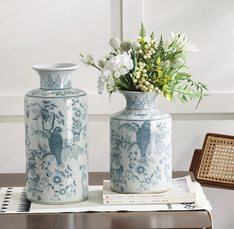Parrot Design White Muslim Flower Vase for Wedding Vado Grandi Da Terra Ceramic Home Decorations