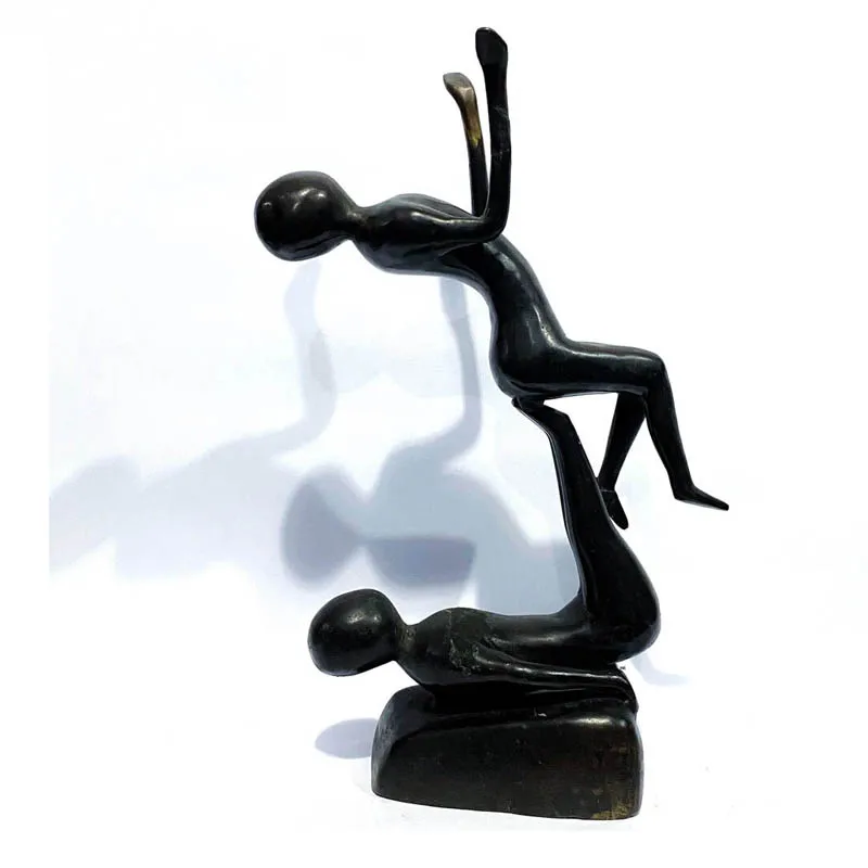 Polyresin Abstract Statue  Acrobatic Dancing Couple in Bronze Colors
