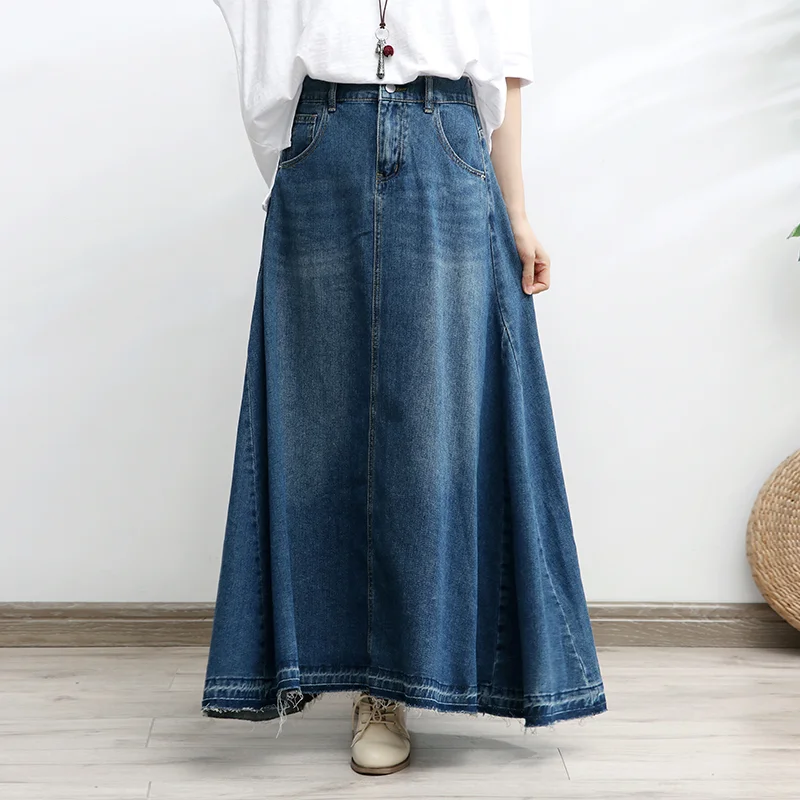 2023 Big Hem M-xxl Long Maxi A-line Skirt Women Elastic Waist Spring ...