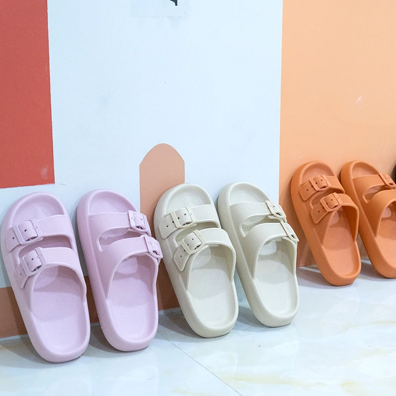Sandalias informales de doble hebilla para mujer, chanclas de goma Eva con  fondo grueso, a la moda