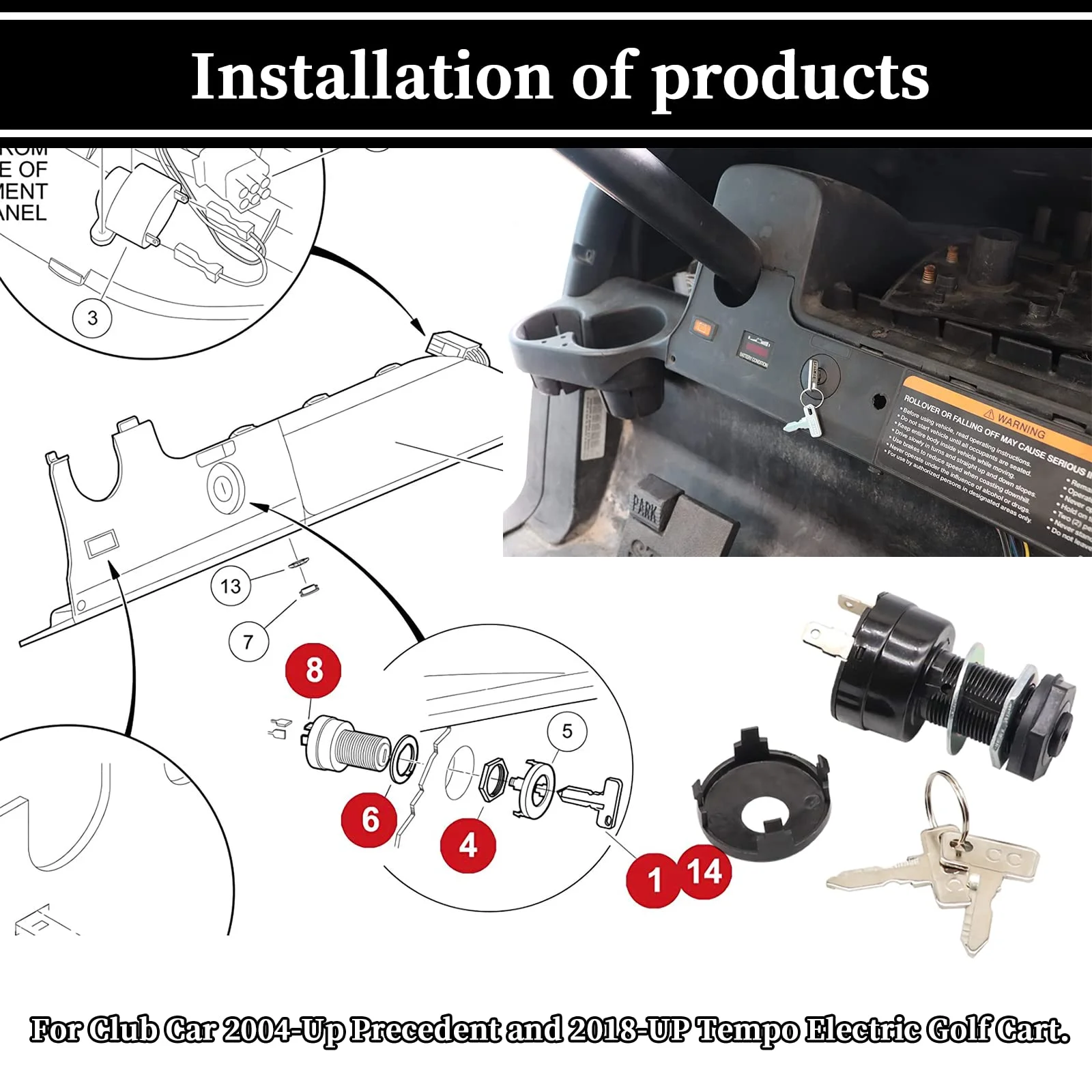 Golf Cart Starter Switch Ignition Key Switch For Club Car Precedent Electric 2004up And 2018up