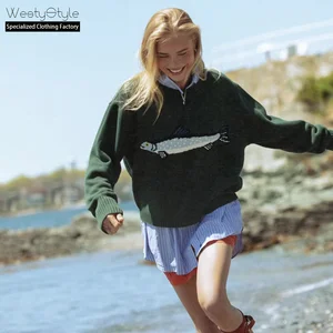 WestyStyle 2026 Summer American Retro European Casual Korean Style Sweater Loose Knitted Animal Pattern Front Logo Cross-Border