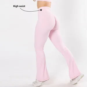 Custom Logo Womens High Plus Size Yoga Pants Fitness Spandex Nylon Solid Soft Quick Dry Four-Way Stretch Butt Lift Flare Legging