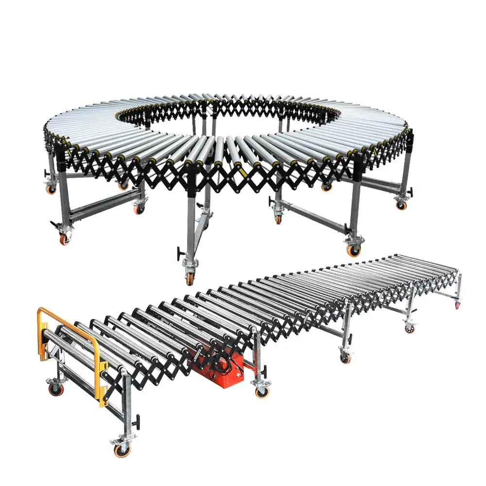 Gravity Flexible Skate wheel Conveyor Stainless steel support leg Telescopic Roller Conveyor without Power manufacture