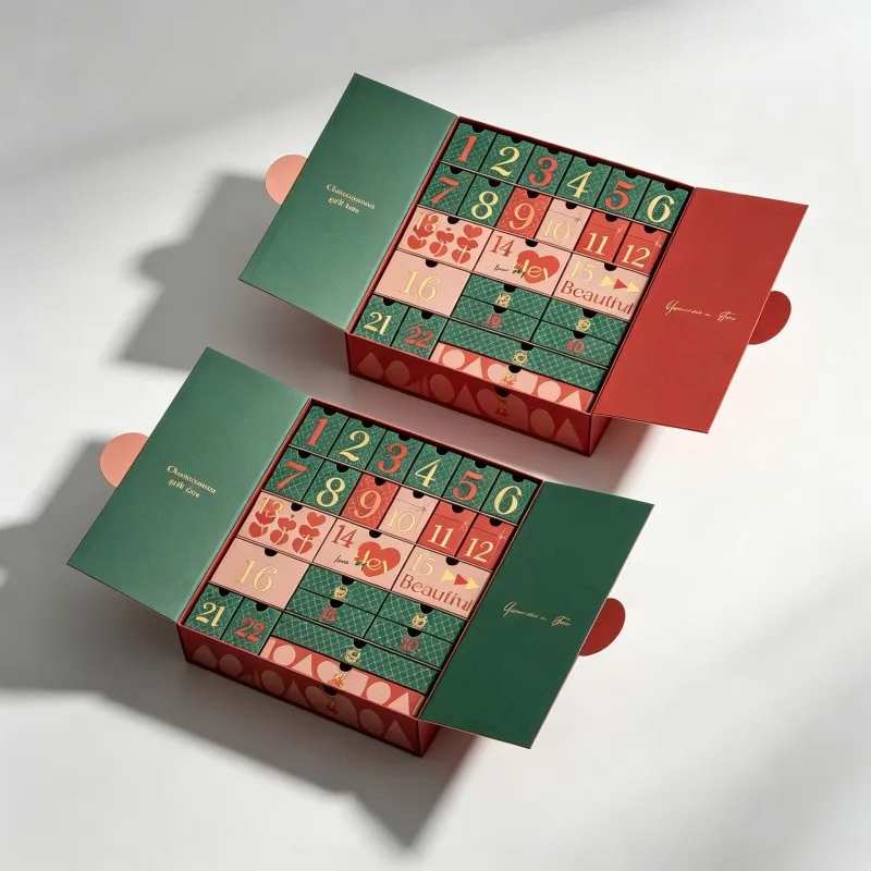Wholesale na Customized Skincare Packaging Box, Luxury Box na may Soy Ink, Christmas Advent Calendar na Magnetic Gift Box na may 24 na Drawer