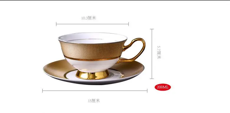 J.AKSO Europa Noble Bone China Taza de café Platillo Juego de cucharas 200ml Taza de cerámica de Lujo Taza de té de Porcelana de Primera Clase Bebida de Fiesta de café 10