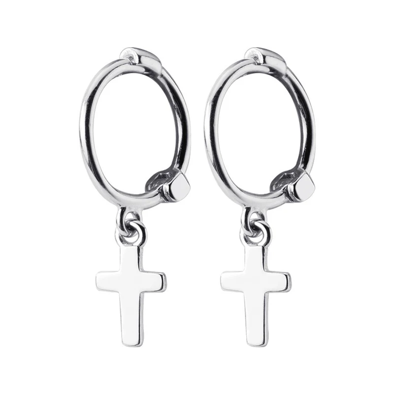 Women 925 Sterling Silver Cross Hoop 