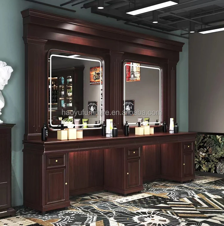 Newest Double Seat Barber Station With Mirror Black Barber Shop