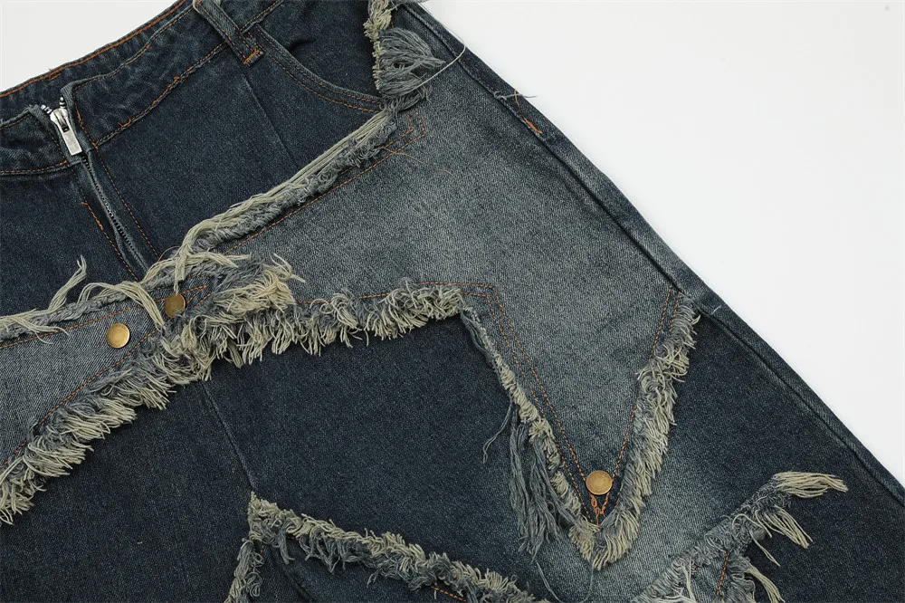 Clothing Manufacturers Washed Cloth Patch Embroidery Loose Custom Denim Shorts Men Men's Shorts