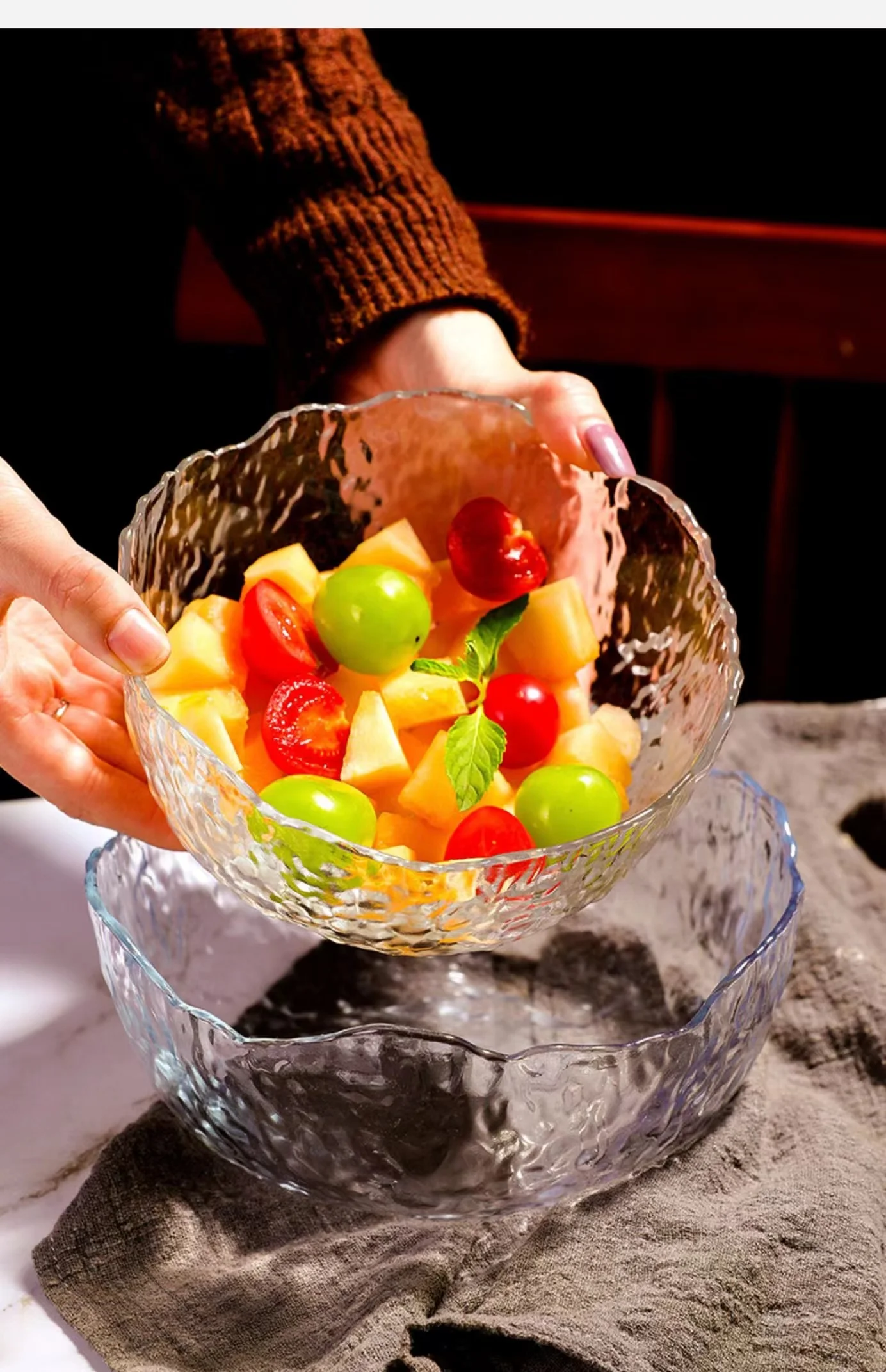 Горячая распродажа, Прозрачная Чаша для фруктов, чаша для десерта, салата, стеклянная чаша, прозрачная стеклянная Салатница для ресторана, дома