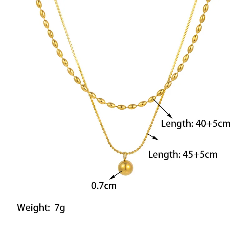 Elegant Gold Ball Charm Necklace 18k Gold Plated Double Layer Stainless ...