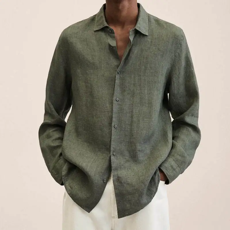 Nuove camicie a maniche lunghe da uomo in cotone lino italiano personalizzate casual bianche nere Camicie Regular-Fit da uomo a maniche lunghe475_voghion.com