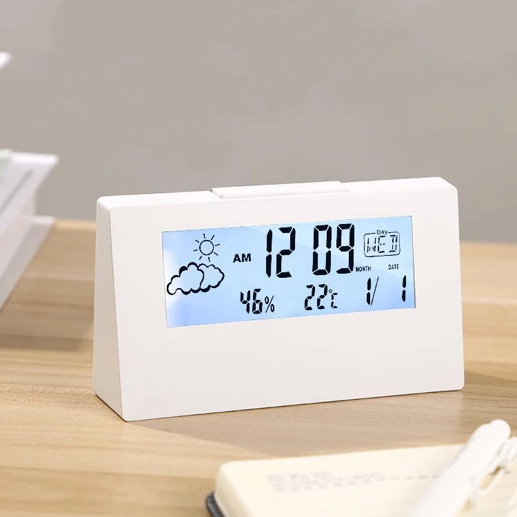 LCD Student Transparent Bedside Digital Clock Multi-function Meteorological Electronic Alarm Clock with Temperature and Humidity