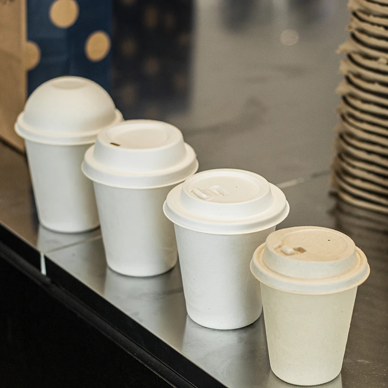 Tapas desechables biodegradables, tapas de taza de pulpa de caña de azúcar,  venta al por mayor, 100%