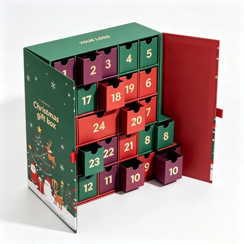 Bagong Disenyong Luho na Advent Calendar na Kahon, Mataas ang Kalidad na Kahon na May Dalawang Pinto para sa Sorpresa, Ginagamit ang Soy Ink at Matigas na Papel para sa Pasko, Regalo, at Kosmetiko na Kahon