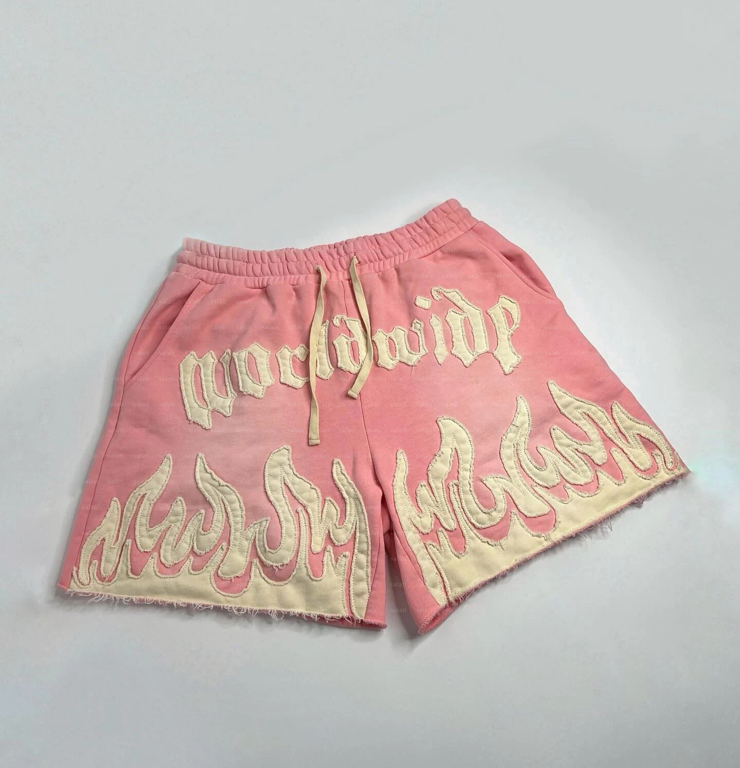 Streetwear Sweat Short Custom Sun Faded Cotton French Terry Applique Patch Embroidery Distresses Vintage Acid Wash Short for Men gallery 8