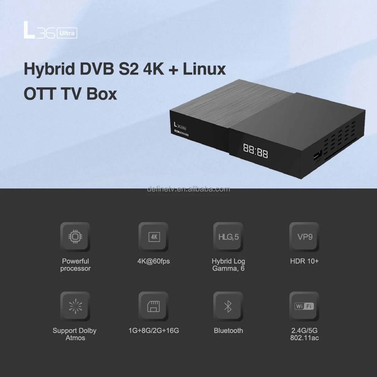Ultra HD Linux 4K UHD STB Box 1G 8G AV1 Ott Set-top Box  TV Digital DVB-S2 Dual-WiFi 2.4G/5G