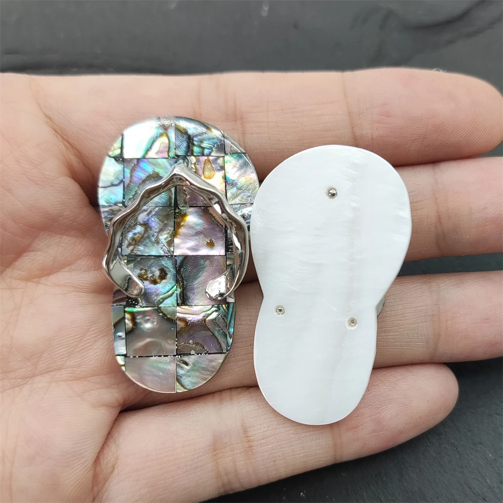 Boho Jewelry Flip Flops Black Shell Pendant Abalone Seashell White Gems Charms Silver Plated Slipper for Unisex Necklace Making