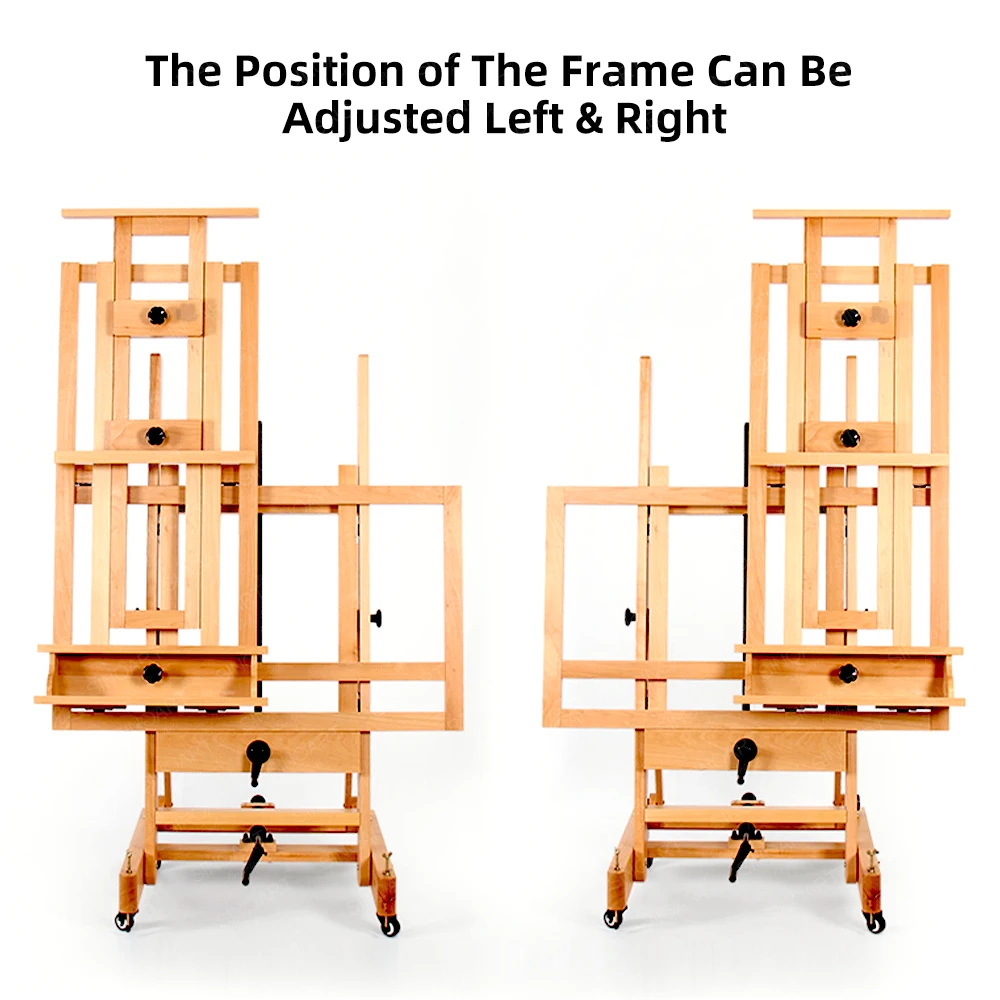 SINOART Artist Extra- Large Multi-Function Studio Easel Deluxe Heavy Duty Artist Studio Wood Easel With Casters Rocker