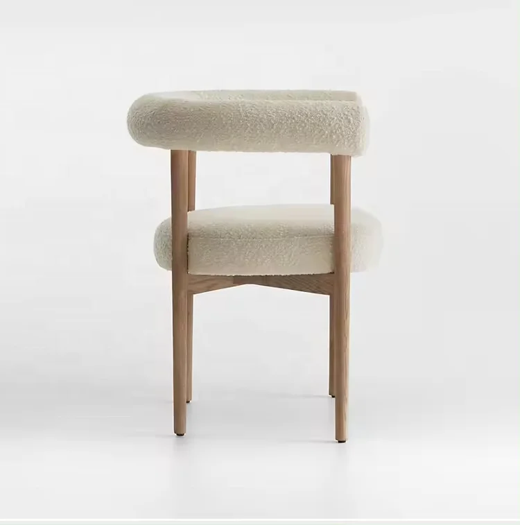 New Style Velvet Sherpa Dining Room Chair Furniture Modern Luxury White Nordic Boucle Dining Chair with Solid Beech Wood Frame