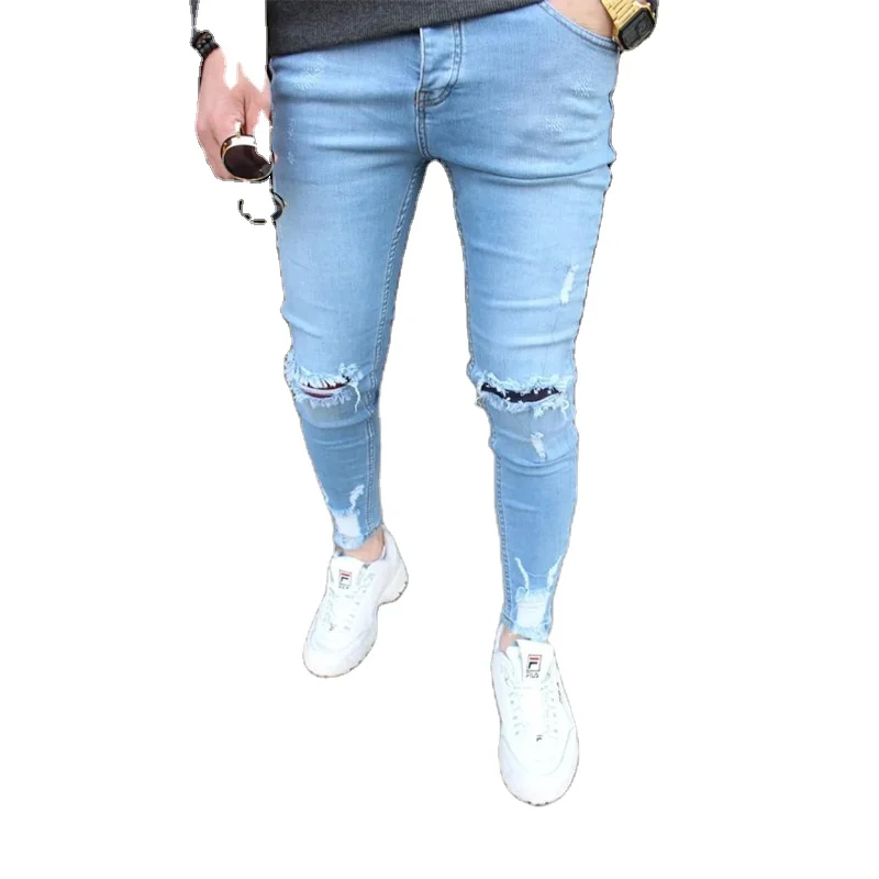 Men Streetwear Elastic Ripped Skinny 