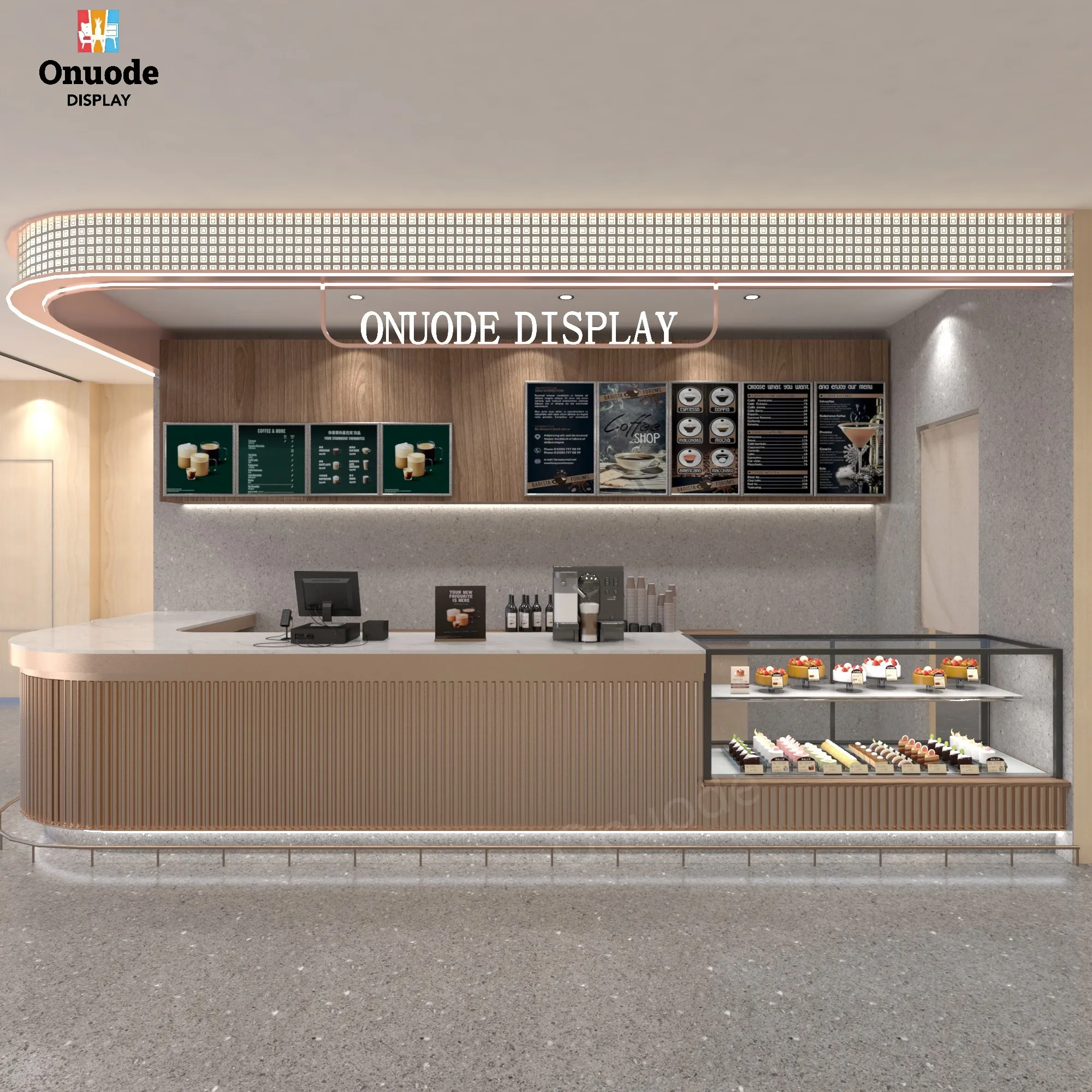 Premium Custom Café Furniture | Stylish Wooden Donut Shop Fixtures | Modern Coffee Bar Counter Design for Sweets & Pastries