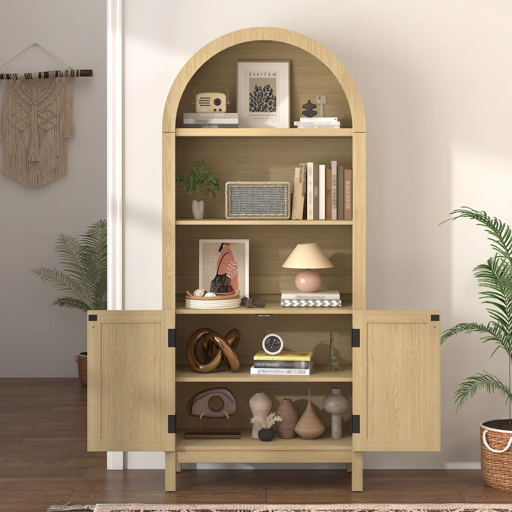 US Stock Modern Scandinavian Style Solid Wood Bookshelf Adjustable Open Display Storage Cabinet