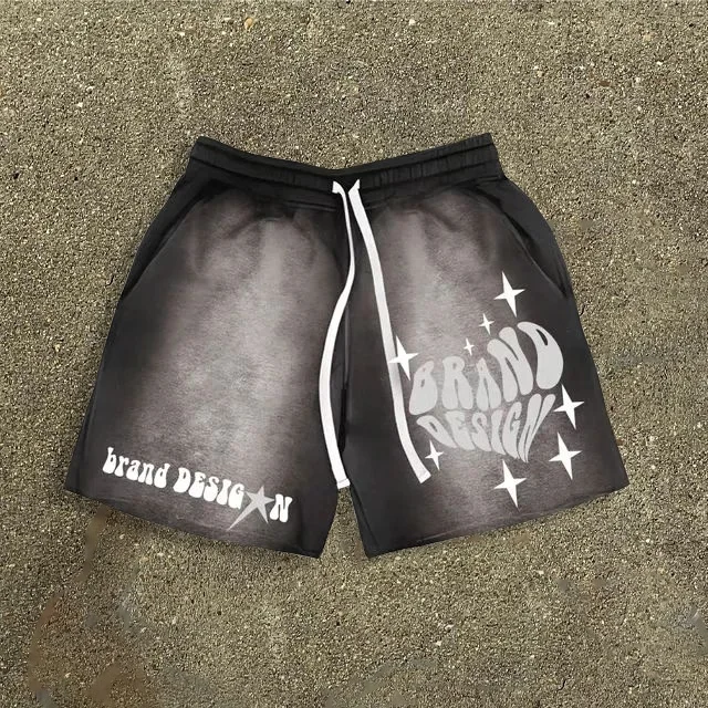 Custom Summer Bermuda Jogger Sweat Shorts Cotton French Terry Oversized Baggy Sun Faded Distressed Acid-Wash-Shorts for Men gallery 3